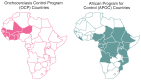 Maps of Africa showing locations of onchocerciasis control programs