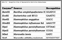 Table 3.2. Recognition Sites of Representative Restriction Endonucleases.