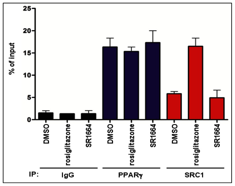 Figure 16. Quantitative PCR (qPCR) results were used to quantify enrichment of PPARγ or SRC1 at the aP2 promoter using chromatin immunoprecipitation (ChIP) assay.