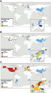 FIGURE WO-25. Worldwide Crohn's disease incidence rates and/or prevalence for countries reporting data (A) before 1960, (B) from 1960 to 1979, and (C) after 1980.