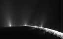 FIGURE 3.10. Image from Cassini shows backlighting from the Sun spectacularly illuminating Enceladus's jets of water ice.
