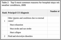 Table 2. Top 5 most common reasons for hospital stays related to excessive heat exposure due to weather conditions, 2005.