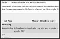 Table 31. Maternal and Child Health Measures.