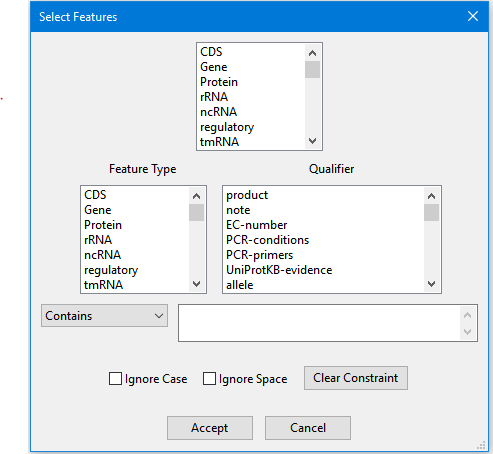 Tools Select Features Dialog