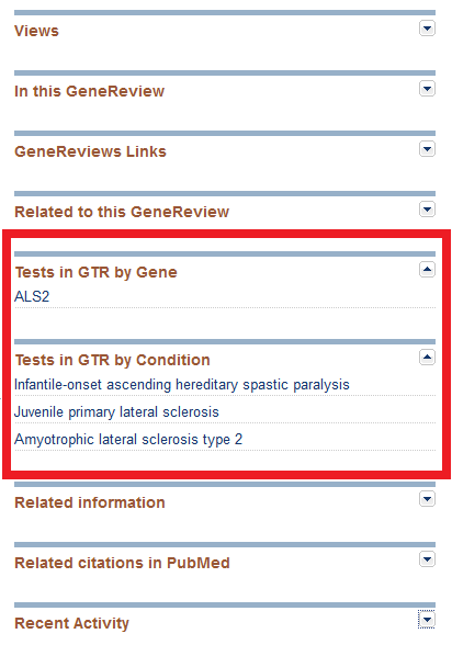 GeneReviews GTR links