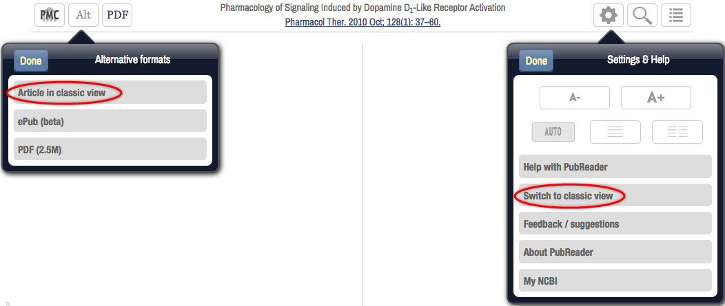 How to switch from PubReader to classic article view