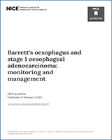 Cover of Barrett's oesophagus and stage 1 oesophageal adenocarcinoma: monitoring and management