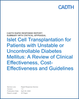 Cover of Islet Cell Transplantation for Patients with Unstable or Uncontrollable Diabetes Mellitus: A Review of Clinical Effectiveness, Cost-Effectiveness and Guidelines